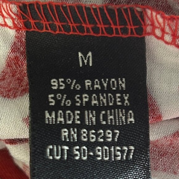 BCBGMaxAzria 3/4-sleeve scoopneck blouson dress, red swirl pattern, sz M - Picture 8 of 9